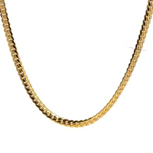 Polished golden stainless steel Cuban chain necklace for women with 0.65cm width
