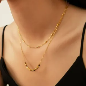 Minimalist Titanium Steel Layered Square Bead Necklace For Women Gold Silver Plated Geometric Pendant Necklaces Jewelry Gift