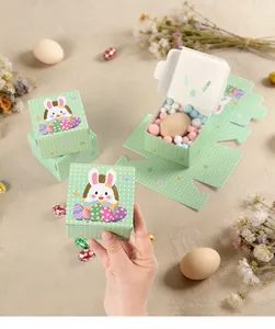 Detail of green polka dot Easter rabbit gift box showing unfolded and assembled states