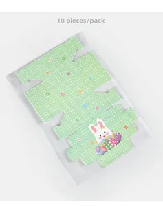 Flat view of green polka dot Easter bunny gift boxes in 10pcs pack packaging