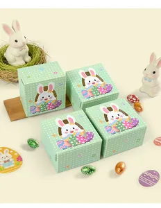 Easter rabbit gift boxes with green polka dots and colorful egg illustrations