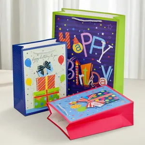 Cartoon Birthday Gift Bag With Glitter Pattern Multi Size Paper Handbag For Kids Party Favors Cake Balloon Style