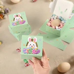 Green polka dot Easter gift box set with cute rabbit pattern and folding square design