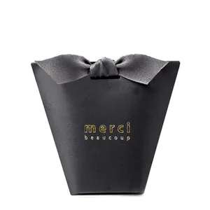 Boîte Cadeau en Papier Minimaliste Coréen Avec Estampage Or et Nœud Papillon Merci Beaucoup Pochette Bonbons Saint Valentin