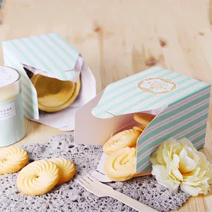 Elegant striped paper gift box with gold Amour logo for cookies and luxury wedding favors