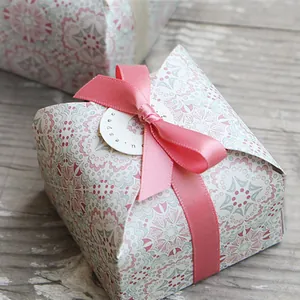 Mini floral square gift box with pink ribbon bow for handmade soaps and jewelry