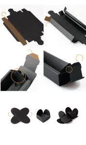 Assembly process of black cardboard gift boxes with drawer and heart-shaped closures