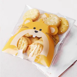 Bolsas de embalaje de galletas con animales, ventana transparente y cierre zip