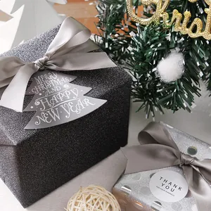 Elegant grey satin ribbon with black glitter and silver dot gift wrapping paper sets
