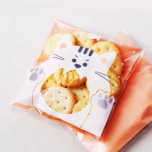 Sachets refermables chat mignon pour biscuits avec fenêtre, lot de 100 pour emballage