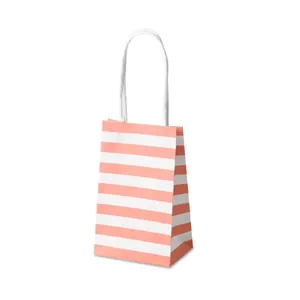 Pink and white striped vertical gift bag with sturdy white rope handles for small gifts