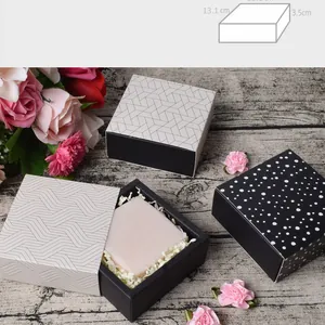 Black and white square drawer gift box with geometric patterns 13.1x13.1x3.5cm