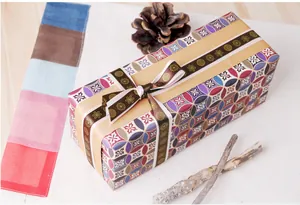 Gros plan du ruban en polyester doré 15mm sur une boîte cadeau à motif floral