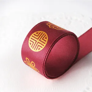Goldprägung Satinband Polyester Gurtband Für Geschenkkartonverpackung DIY Traditionelles Geometrisches Muster Dekoband