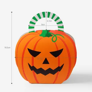 Detaillierte Maße für faltbare Halloween-Kürbis-Geschenkbox mit Jack-O-Lantern-Gesicht