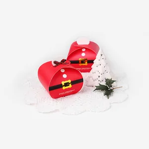 Scatola regalo di Natale tonda rossa stile Babbo Natale con motivo cintura e fiocco