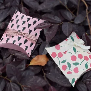 Mini pillow-shaped gift boxes with pink tree and white cherry patterns for jewelry