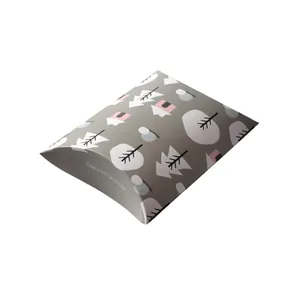 Mini grey pillow gift box with Nordic tree patterns and Thank You text on white background