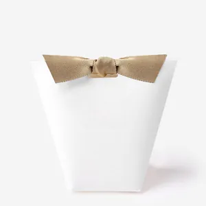 Minimalist White Paper Gift Box With Bow Knot Decoration Embossed Cardboard Packaging Box For Wedding Party Favor Candy Jewelry