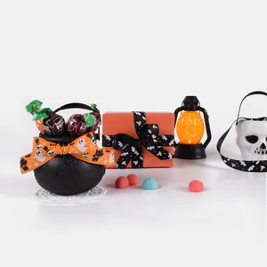 Halloween gift box and basket set with ghost ribbon and pumpkin lantern decorations