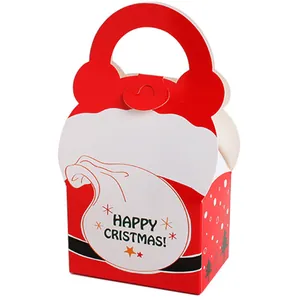 Caja de regalo festiva de Papá Noel de papel con asa y diseños de árboles de Navidad
