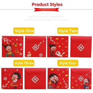 Vues détaillées des enveloppes rouges du Nouvel An chinois avec illustrations festives