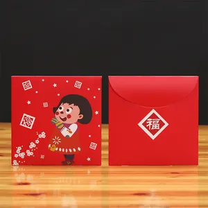 Enveloppes rouges chinoises avec poupées mignonnes et caractère Fu traditionnel