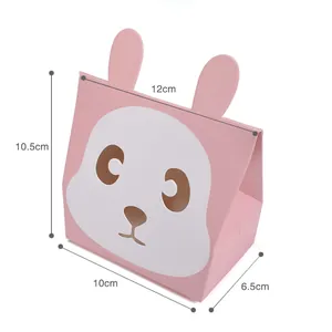 Detailed dimensions of pink rabbit candy box measuring 10.5x12x10x6.5 cm with ear design