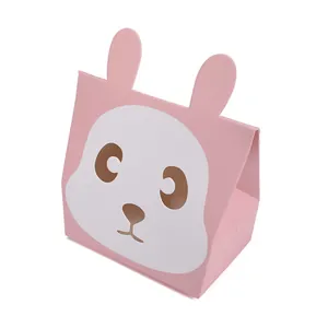Pink cartoon bunny folding paper gift box with hollow eyes and ears for candies