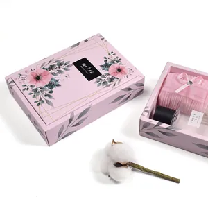 Floral pink flip-top gift box for tea and sweets with gold borders and thank you card