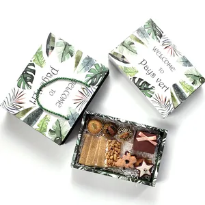 Tropical Green Leaves Baking Food Packaging Paper Gift Bag And Box For Mooncake Nougat Biscuit Party Gifting Supplies