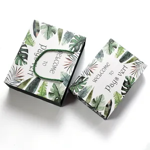 Tropical leaf print paper gift bag with green handles for cookies and mooncakes