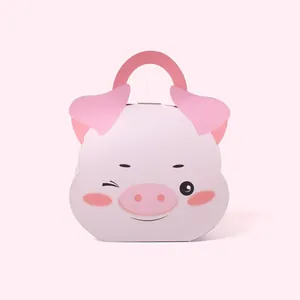 Pink cartoon pig-shaped gift box with handle for candy and snacks packaging
