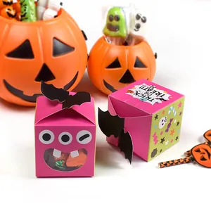Halloween monster candy gift box with purple wings and a transparent window for treats