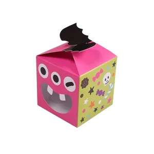 Cute monster Halloween candy gift box with bat wing closure and transparent window display