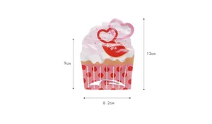 Detailed dimension guide for cupcake shaped self-sealing plastic gift bags with kiss me print