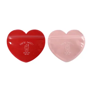 Cute heart-shaped ziplock gift bags in pink and red with sweet dessert illustrations