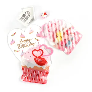 Cartoon cupcake and heart shaped gift bags with a Happy Birthday card set