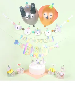 Details zum Hundegeburtstagsset mit holografischen Bannern und Cartoon-Ballons