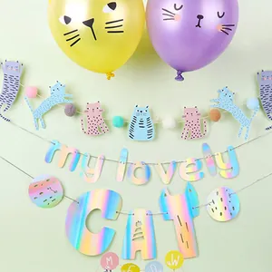 Süßes Cartoon Haustier Geburtstag Party Deko Set Papier Banner Latex Ballons Mit Ohren Irisierend Buchstaben Fahnen Für Hund Katze