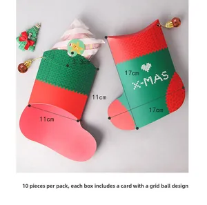 Macro detail of Christmas stocking gift box dimensions and gingerbread man sticker