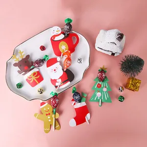 Cartes porte-sucettes de Noël avec dessins de Père Noël, renne et bonhomme de neige