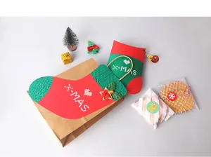 Christmas stocking shaped gift tag with kraft paper bag and festive ornaments set