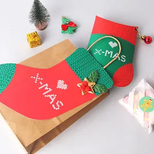 Creative Stocking Shape Christmas Candy Box Foldable Paper Gift Boxes Red Green X-MAS Pattern Festive Packaging Holiday Party Favors