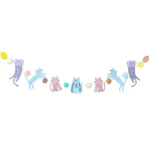 Niedliche Katzenparty-Girlande mit bunten Filzbällen für Tiergeburtstag Deko