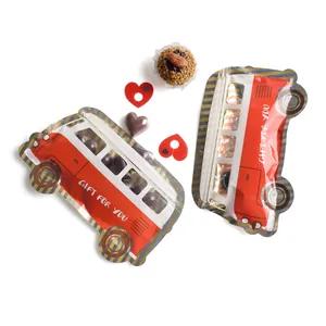 Cartoon bus shaped red self-sealing gift bags with transparent window and Gift For You text