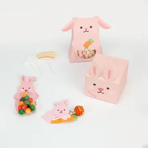 Cute pink bunny gift boxes and decorative cards for candy and small favors