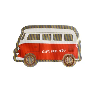 Cartoon red bus shaped gift zip lock bag with transparent window for candy packaging