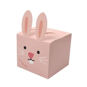 Pink rabbit-shaped paper gift box featuring cartoon ears and face for candy packaging