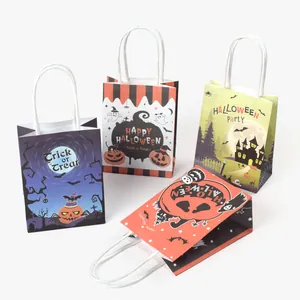 Petits Sacs Cadeaux en Papier Halloween Avec Poignée pour Bonbons Friandises Faveurs Fête Citrouille Fantôme Château Vacances